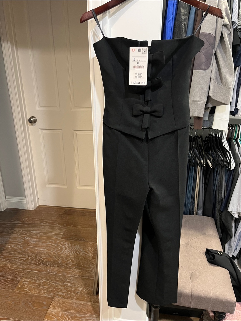 NWT Strapless Black Bow-Front Jumpsuit XS